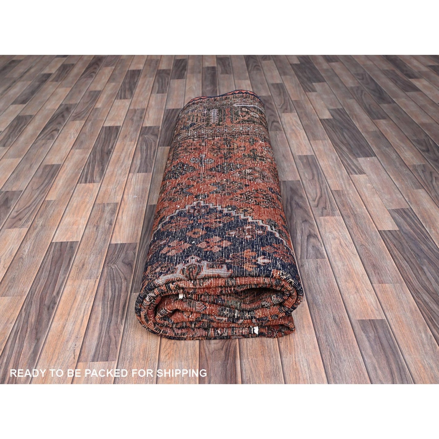 8'1"X11'3" Ochre Red Hand Knotted Vintage Pure Wool Joshagan Cleaned Rug