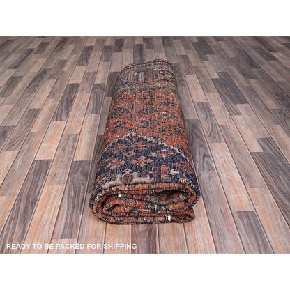 8'1"X11'3" Ochre Red Hand Knotted Vintage Pure Wool Joshagan Cleaned Rug