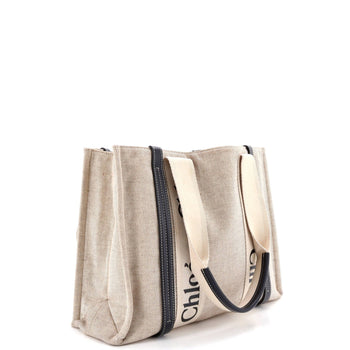 Chloe Woody Tote Canvas With Leather Medium