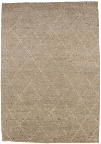 Handmade Moroccan Oriental Rug Khaki/ Beige Geometric Modern Plush Carpet 6X9 ft