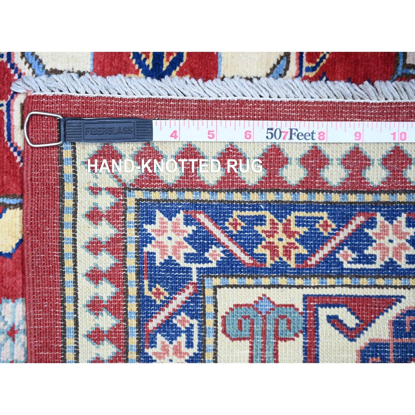 6'4"X9'4" Red Caucasian Design Wool Afghan Super Kazak Hand Knotted Rug