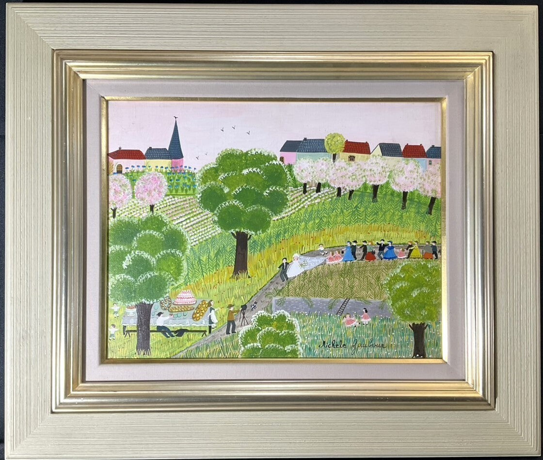 Michele Gaubour Les Maris du Mois de Juin Original Oil Painting France 1985