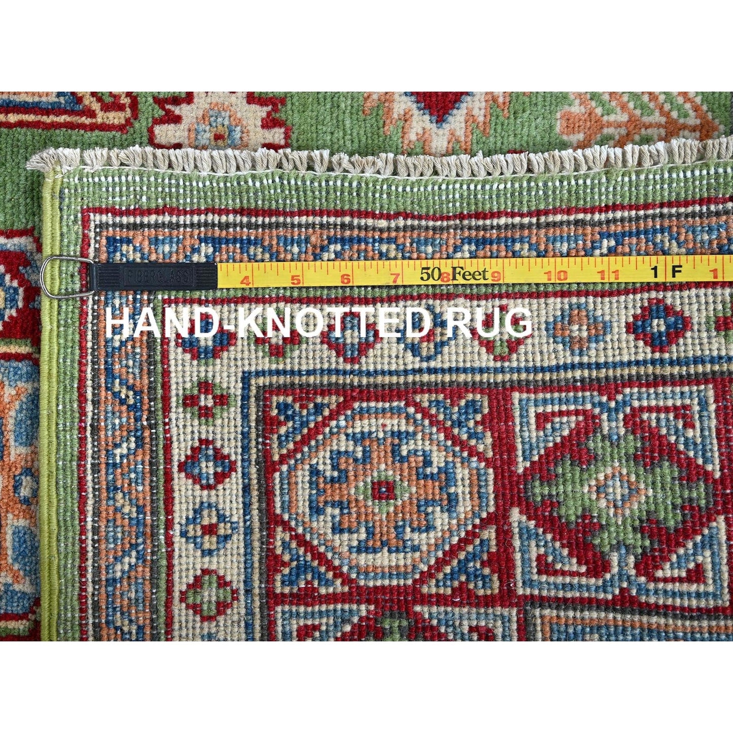 5'4"X6'8" Green Kazak Geometric Medallions Design Hand Knotted Wool Rug