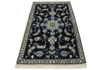 Handmade Wool Oriental Rug Navy Blue Thick Pile