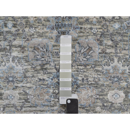 2'7'X15'9" White Hand Knotted Sickle Leaf Design Silk & Wool Runner Rug