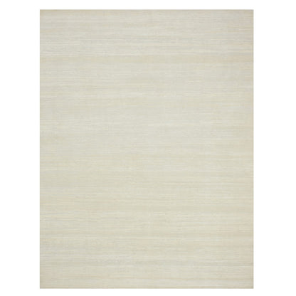 9'X11'10" Chiffon White Plain Solid Design Textured Wool Hand Knotted Rug