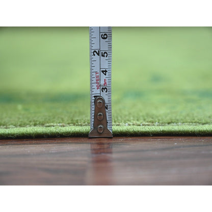 8'X9'6" Green Overdyed Kazak Geometric Pattern Hand Knotted Pure Wool Rug