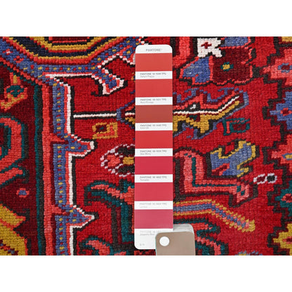 9'1"X11'9" Cereza Red Wool Hand Knotted Vintage Zoroastrian Heris Clean Rug