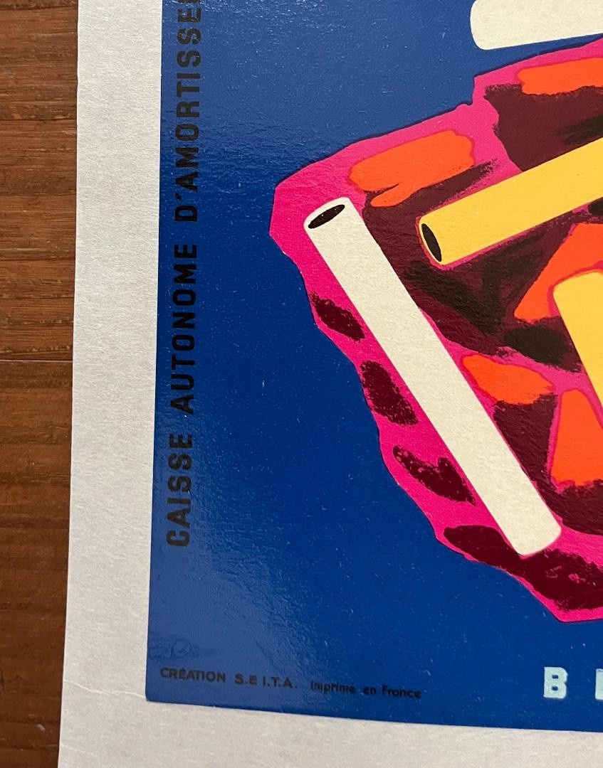 1960S Gitanes Caporal Poster By Bernard Villemot  French Tobacco Ad, Deadstock