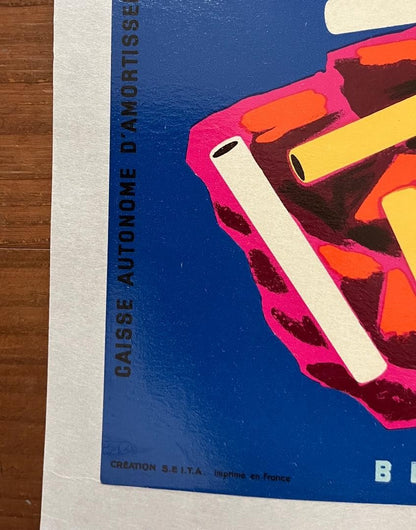 1960S Gitanes Caporal Poster By Bernard Villemot  French Tobacco Ad, Deadstock