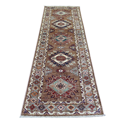 2'8"X8'6" Brown Afghan Super Kazak Hand Knotted Ghazni Wool Runner Rug