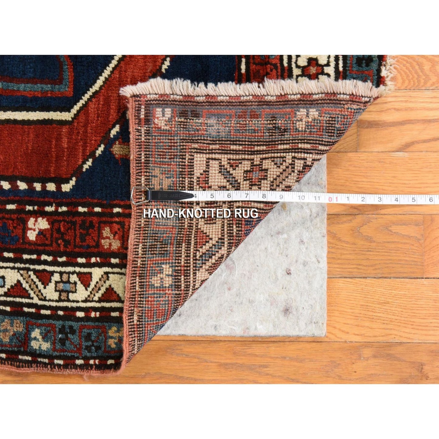 4'X8'9" Navy Blue Antique Caucasian Rug Armenian Kazak Wool Hand Knotted
