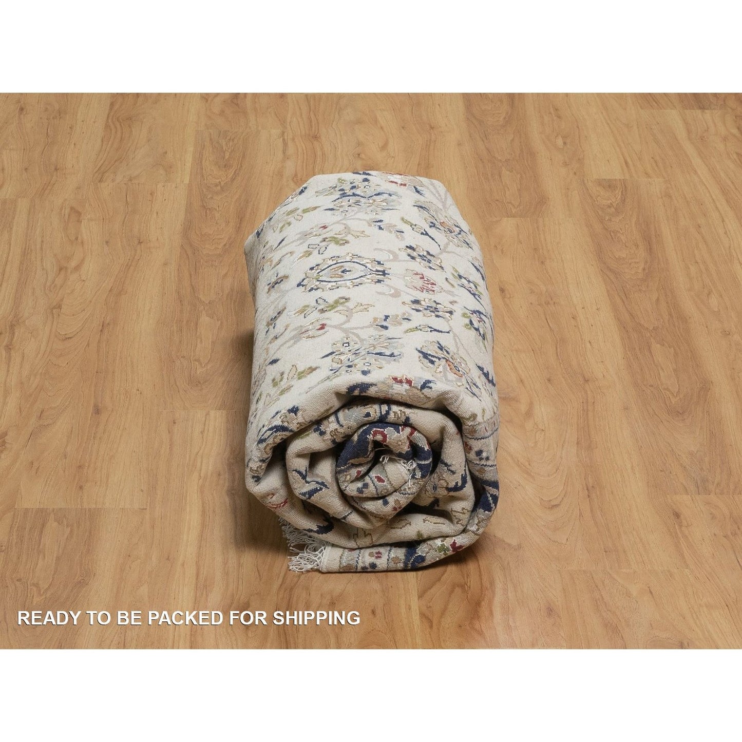 7'9"X7'9" Ivory Wool And Silk Nain Flower Design Hand Knotted Round Rug