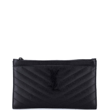 Saint Laurent Classic Monogram Zip Bill Pouch Matelasse Chevron Leather Medium