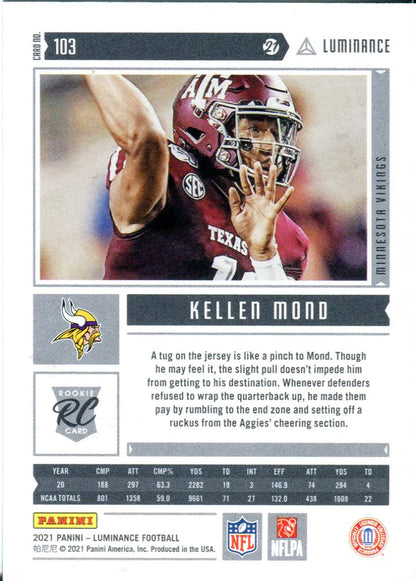 Kellen Mond 2021 Panini Luminance Rookie Card