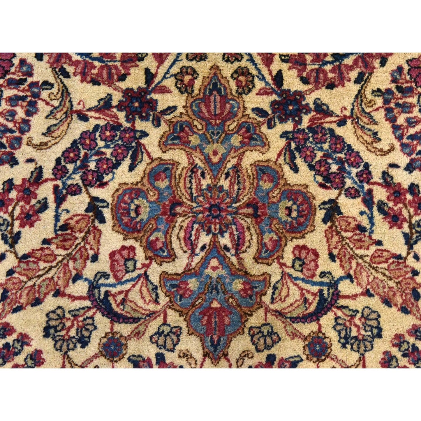 3'X12' Ivory Antique Zoroastrian Karman Wool Runner Rug Hand Knotted