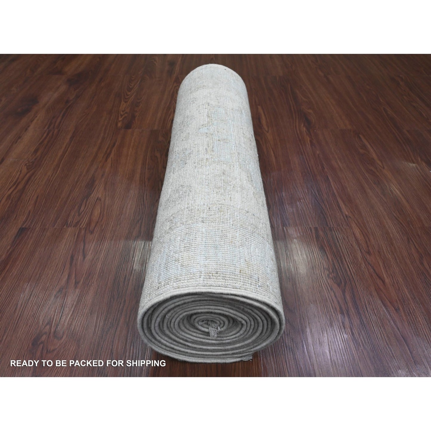 2'7"X18'9" White Wash Peshawar Leaf Design Hand Knotted Wool Runner Rug