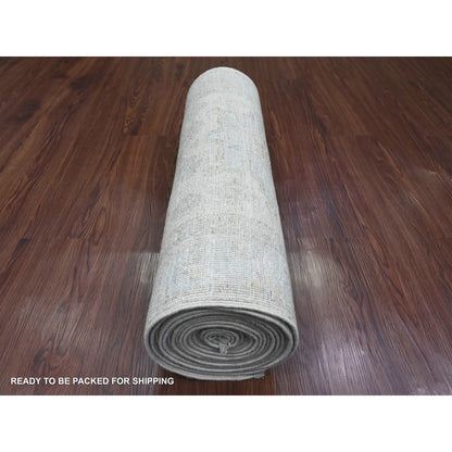 2'7"X18'9" White Wash Peshawar Leaf Design Hand Knotted Wool Runner Rug