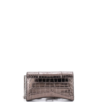 Balenciaga Hourglass Chain Wallet Crocodile Embossed Leather