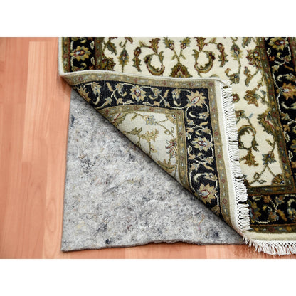2'6"X8'2" Ivory Wool And Silk Hand Knotted Rajasthan Design Runner Rug
