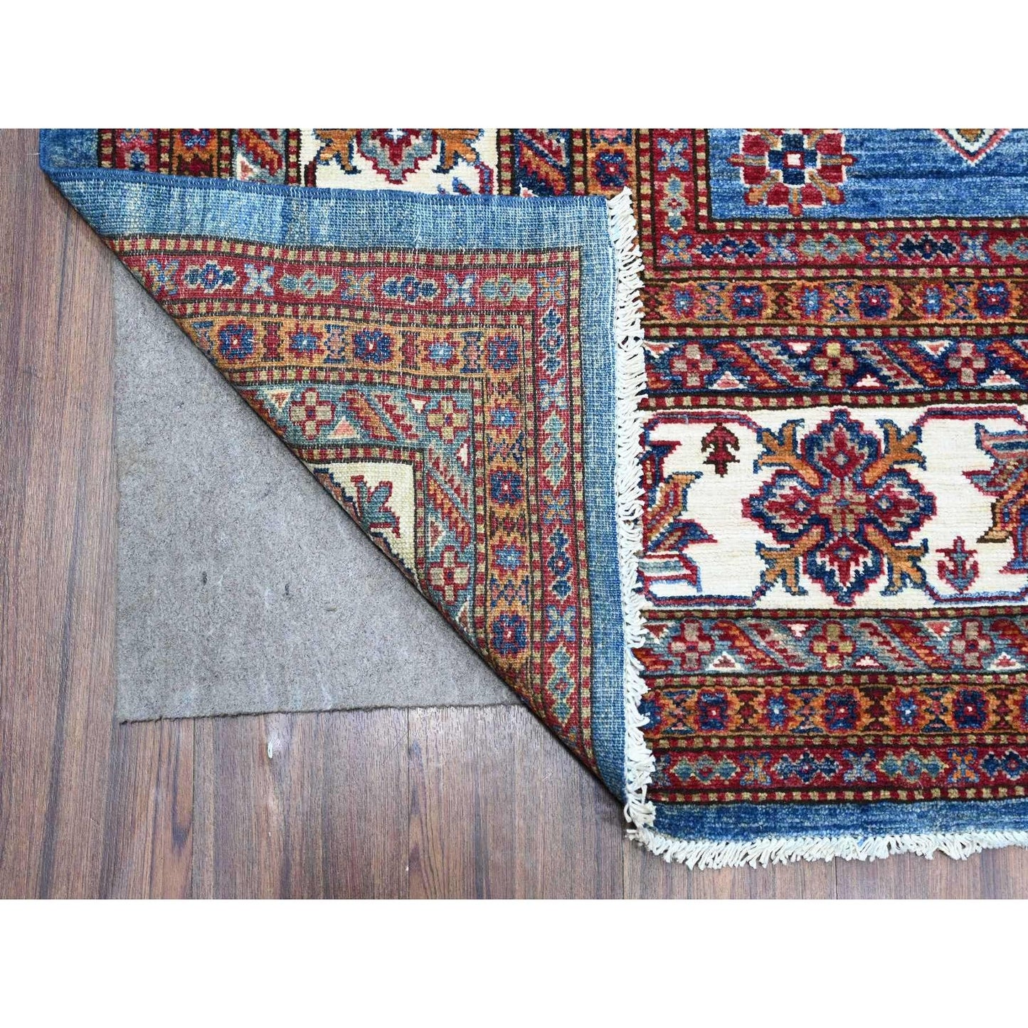 8'X10' Atlantic Blue Super Kazak Tribal Medallions Wool Hand Knotted Rug