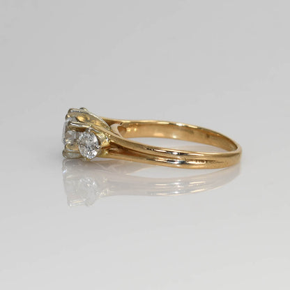 14K Yellow Gold 3 Diamond Ring, .85Tdw, 3.3G