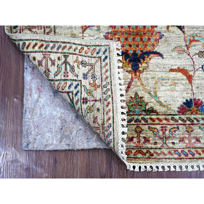 2'9"x3'10" Gray Hand Knotted Afghan Sultani Pomegranate Design Wool Rug
