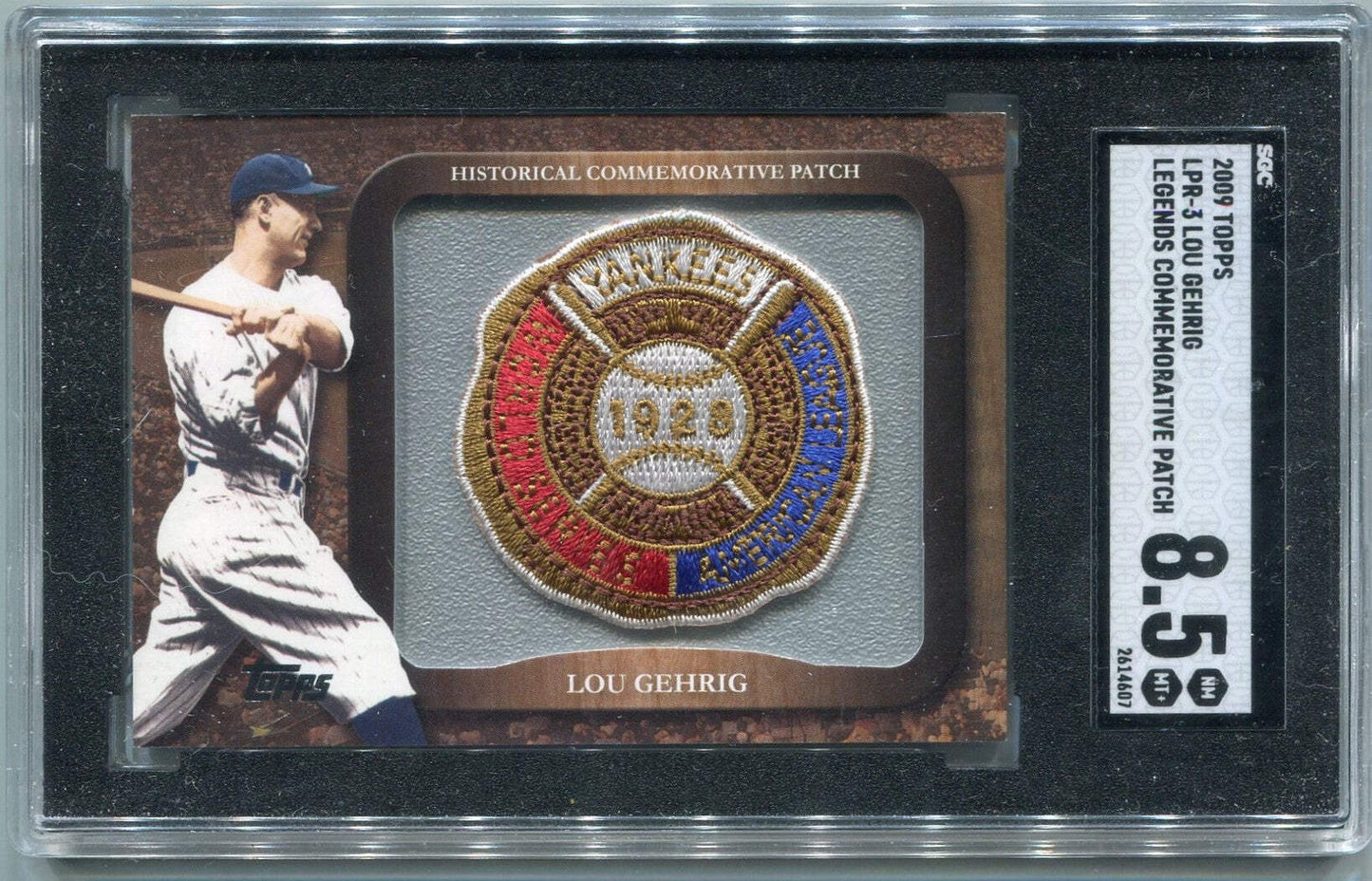 Lou Gehrig 2009 Topps Legends Commemorative Patch Card #Lpr-3 Sgc Graded 8.5