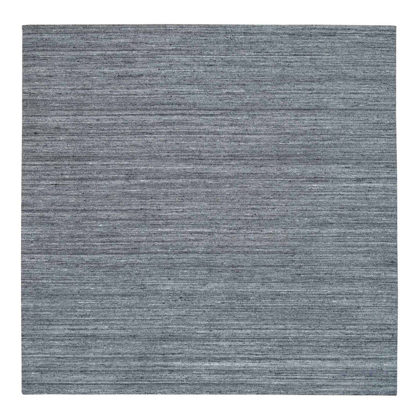 10'1"X10'1" Gray Soft Wool Hand Loomed Modern Striae Design Square Rug