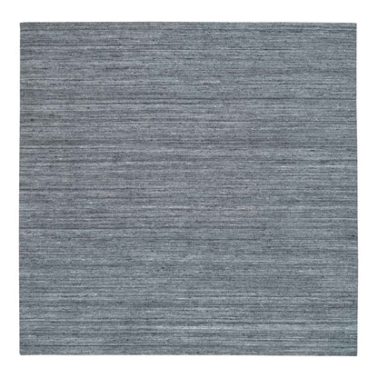 10'1"X10'1" Gray Soft Wool Hand Loomed Modern Striae Design Square Rug