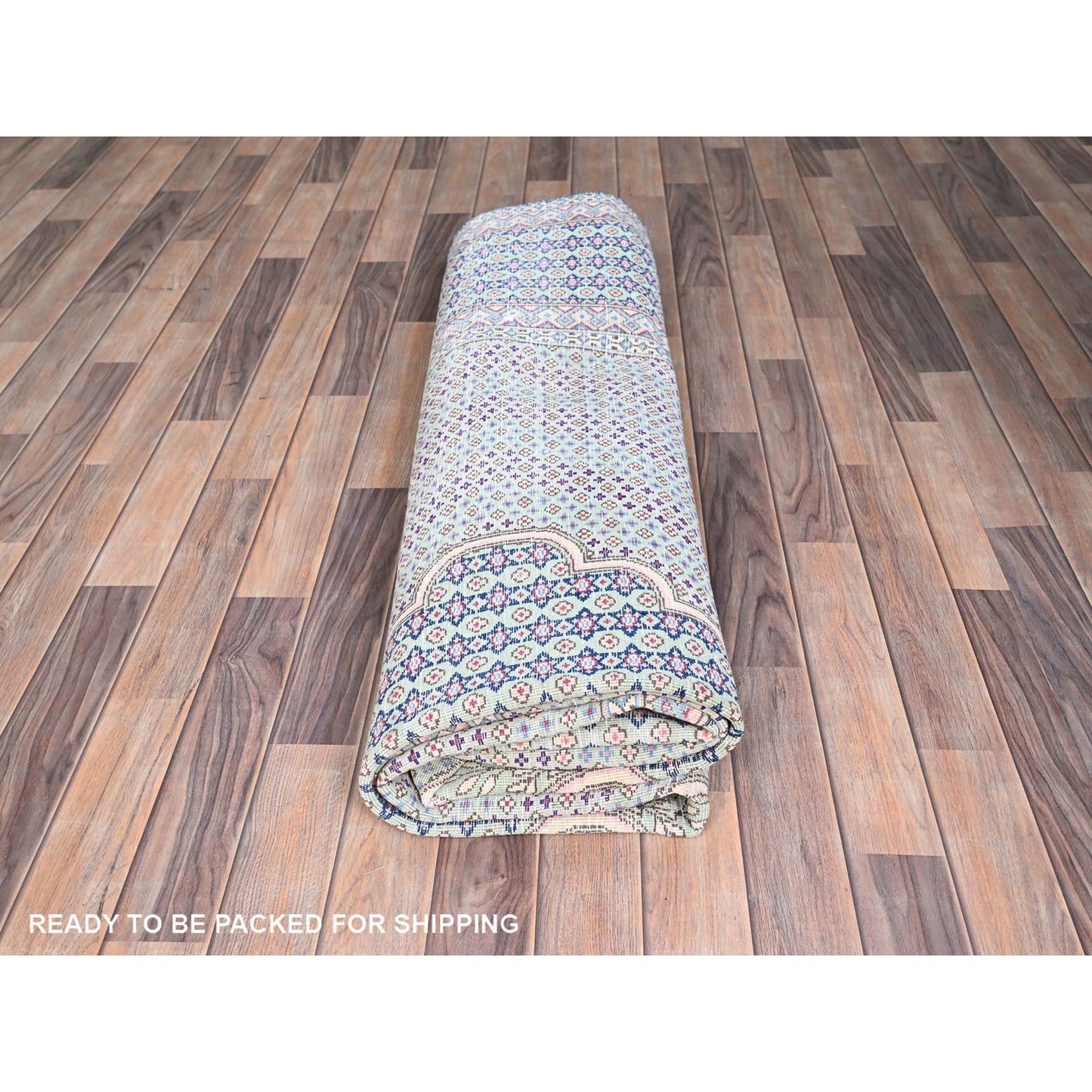 7'9"X10'1" Blue Vintage Zoroastrian Karman Pure Wool Hand Knotted Rug