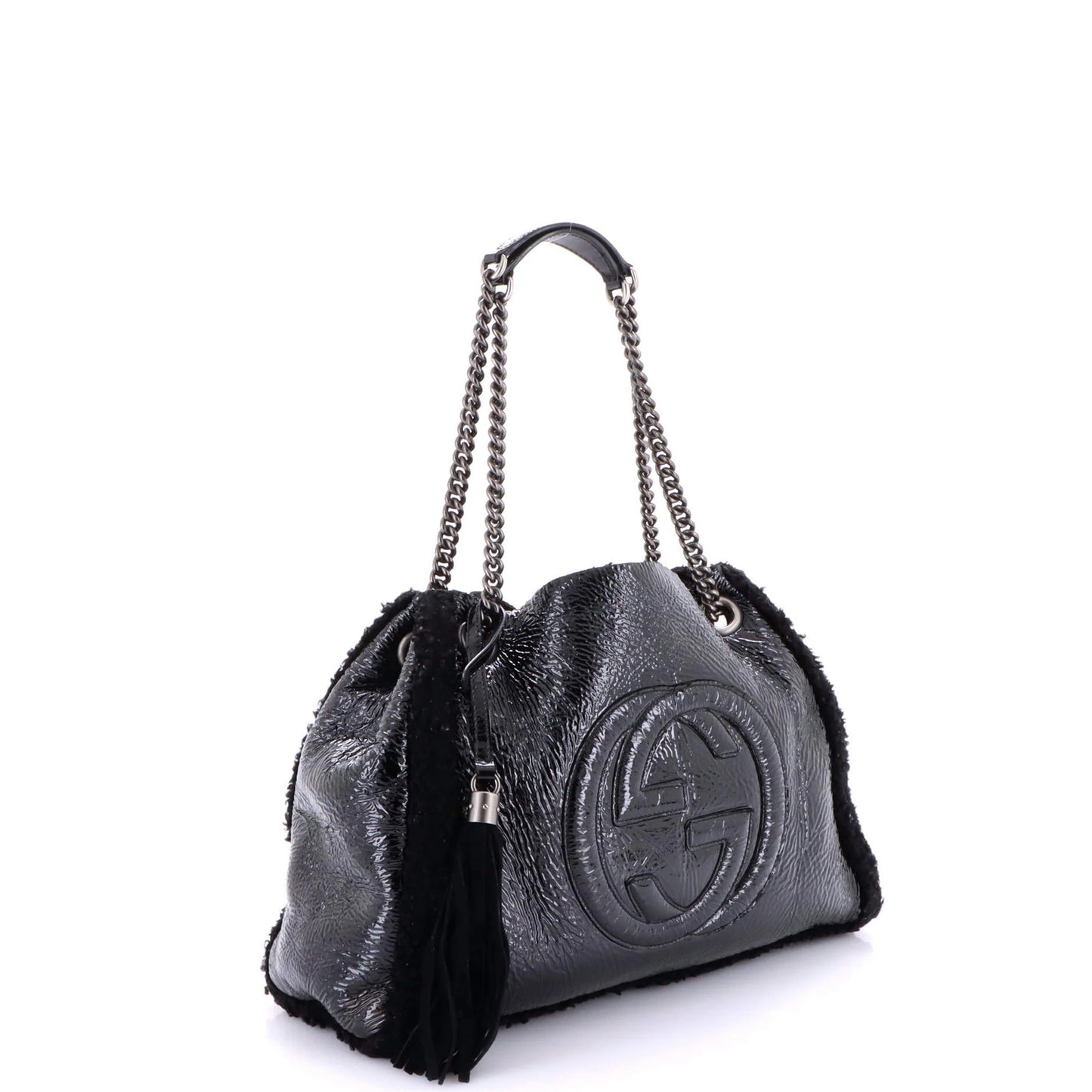 Gucci Soho Chain Strap Shoulder Bag Patent And Shearling Medium