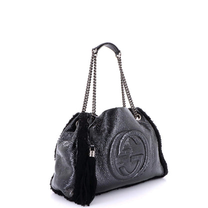 Gucci Soho Chain Strap Shoulder Bag Patent And Shearling Medium