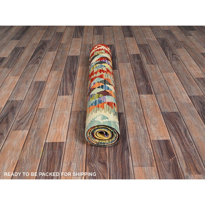 2'10"X12'8" Colorful Flat Weave Afghan Kilim Hand Woven Wool Runner Rug