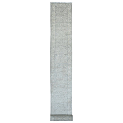 2'3"X29'4" Gray Heris Design High Mountain Wool Hand Knotted Runner Rug