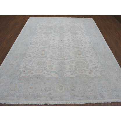 8'X9'9" White White Wash Peshawar Hand Knotted Natural Wool Oriental Rug