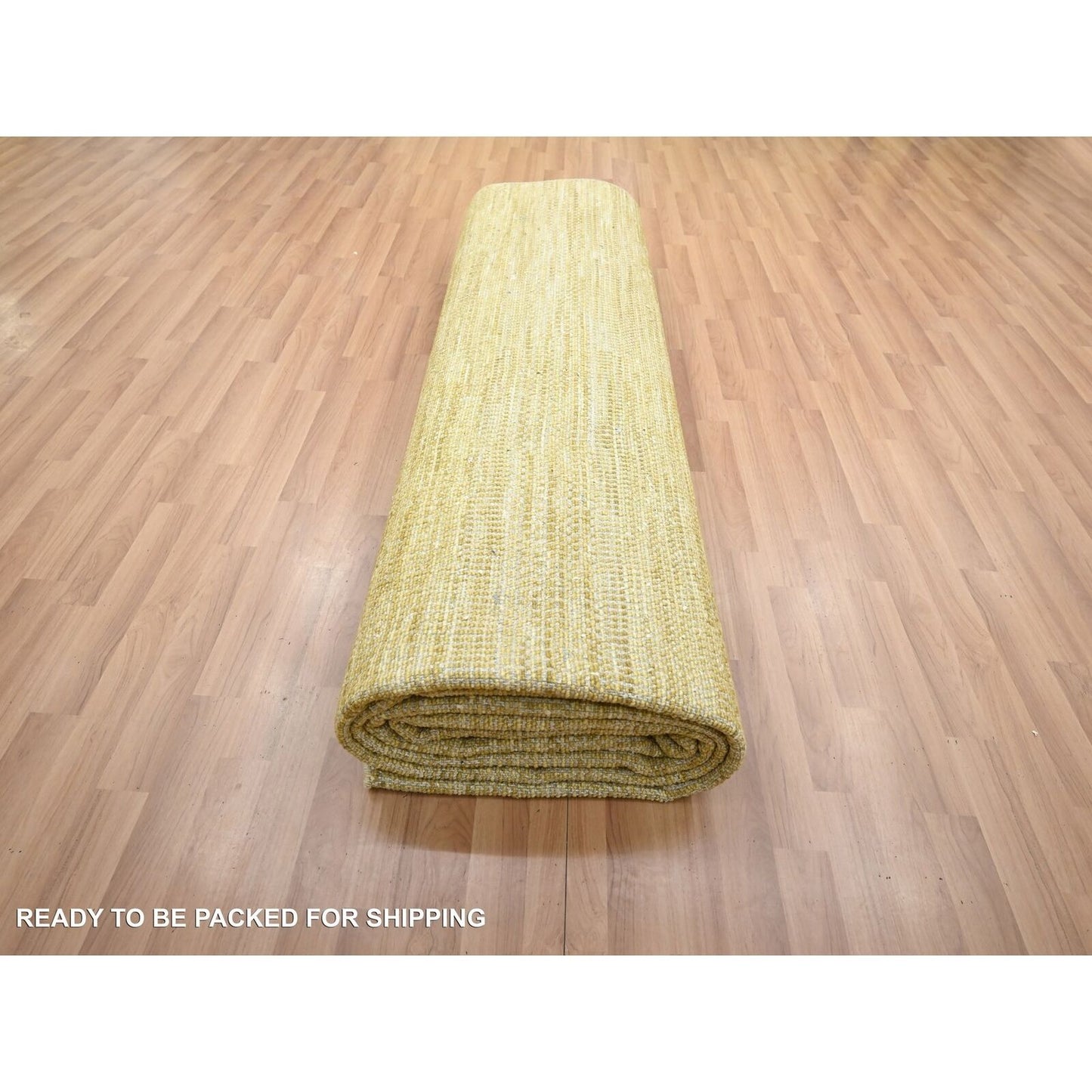 10'X14' Honey Brown Modern Grass Design Hand Knotted Wool And Silk Rug