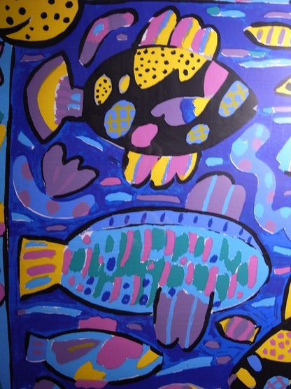 Ken Done "Two Black Fish" Hand Signed Serigraph 23/200 Large Framed Vibrant