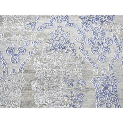 8'1"X10'4" Taupe Silk With Textured Wool Hand Knotted Transitional Rug