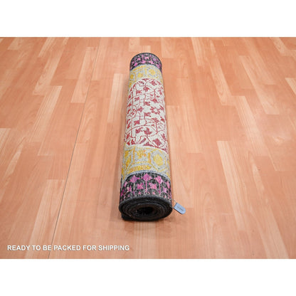 2'9"X8'1" Salsa Red Silk With Wool Mamluk Design Hand Knotted Runner Rug