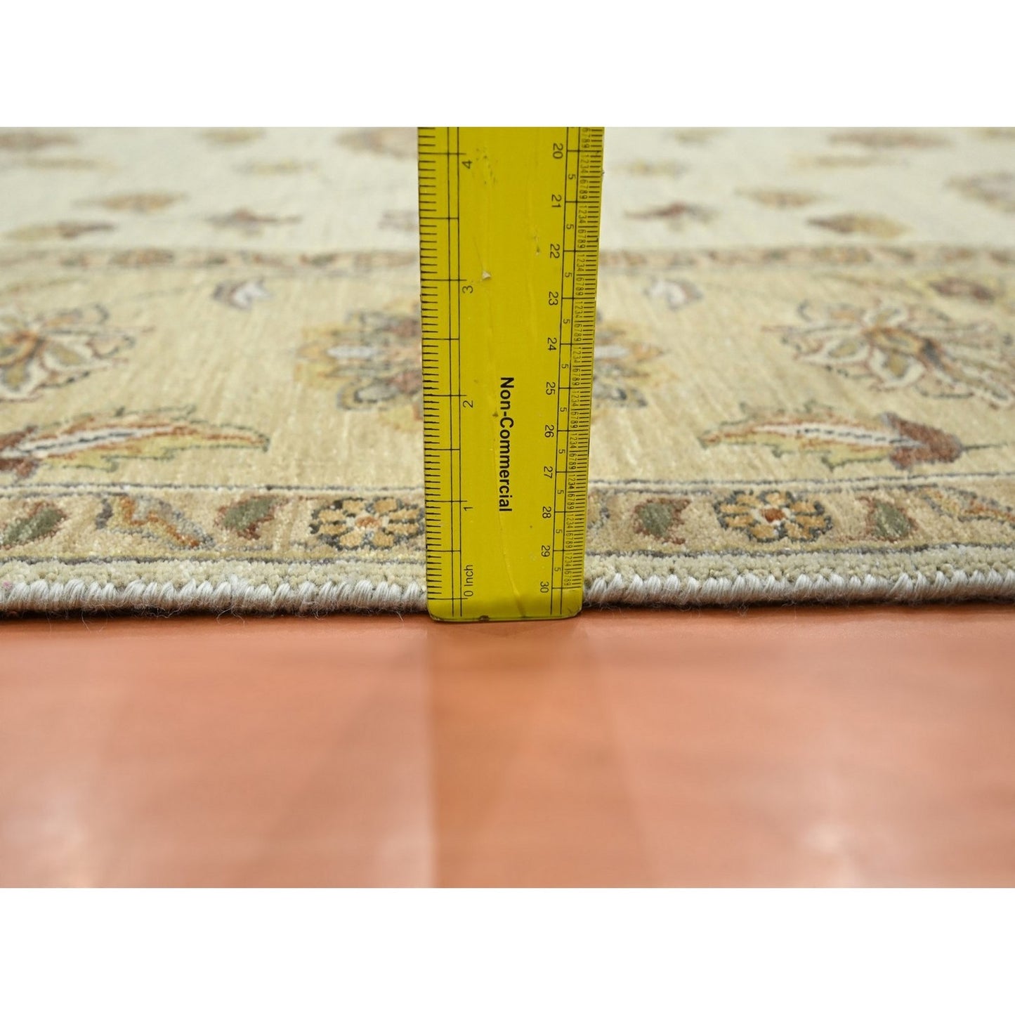 7'3"X9'3" Ivory Hand Knotted Agra Ziegler Design Leaf Pattern Wool Rug