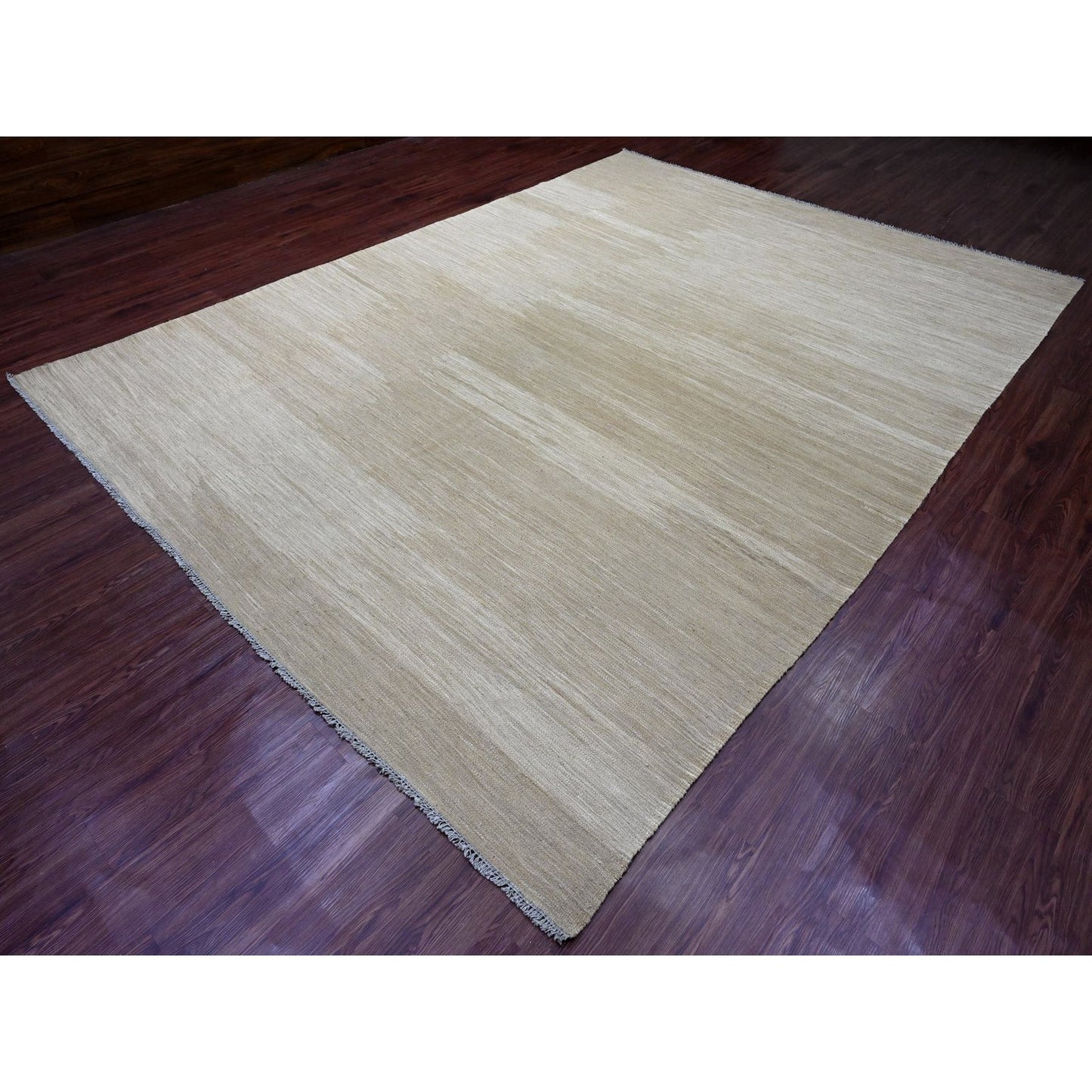 9'X12'1" Beaver Brown Solid Design Mixed Wool Hand Woven Flat Weave Rug