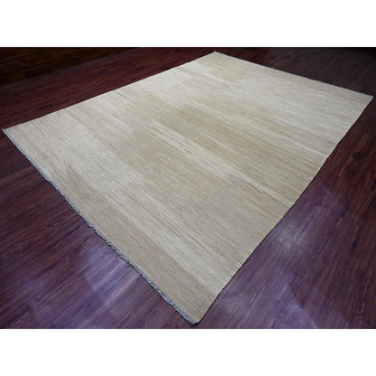 9'X12'1" Beaver Brown Solid Design Mixed Wool Hand Woven Flat Weave Rug