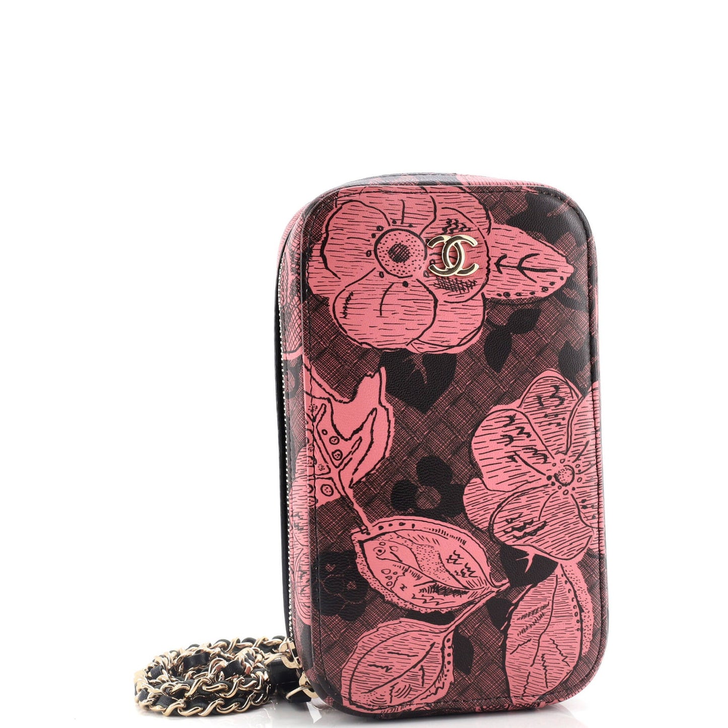 Chanel Zip Around Phone Case With Chain Printed Lambskin