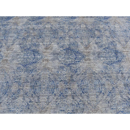 9'X12' Wolf Gray Broken Rosette Design Wool And Silk Hand Knotted Rug
