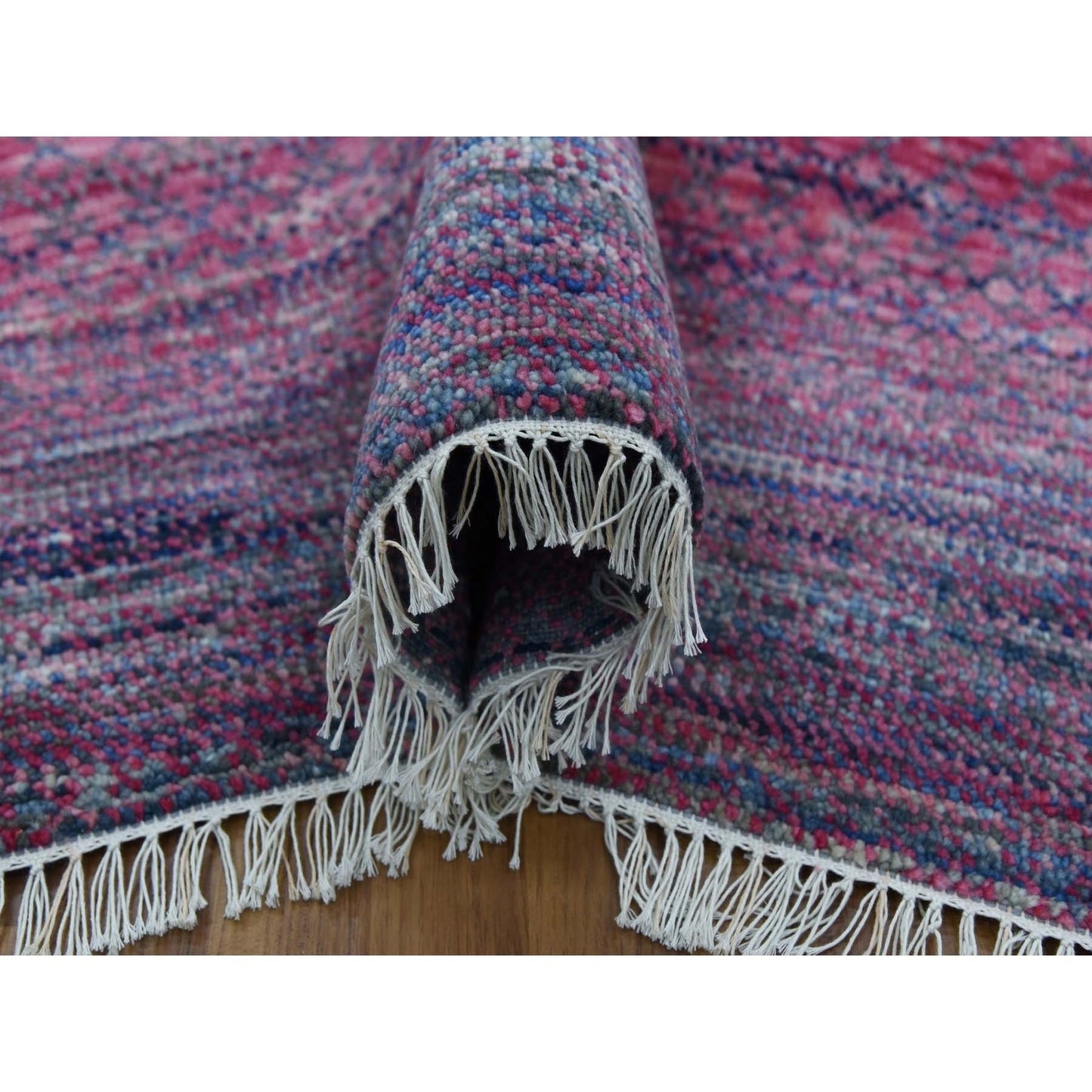 8'1"X10'2" Pink Pure Wool Hand Knotted Modern Chiaroscuro Collection Rug