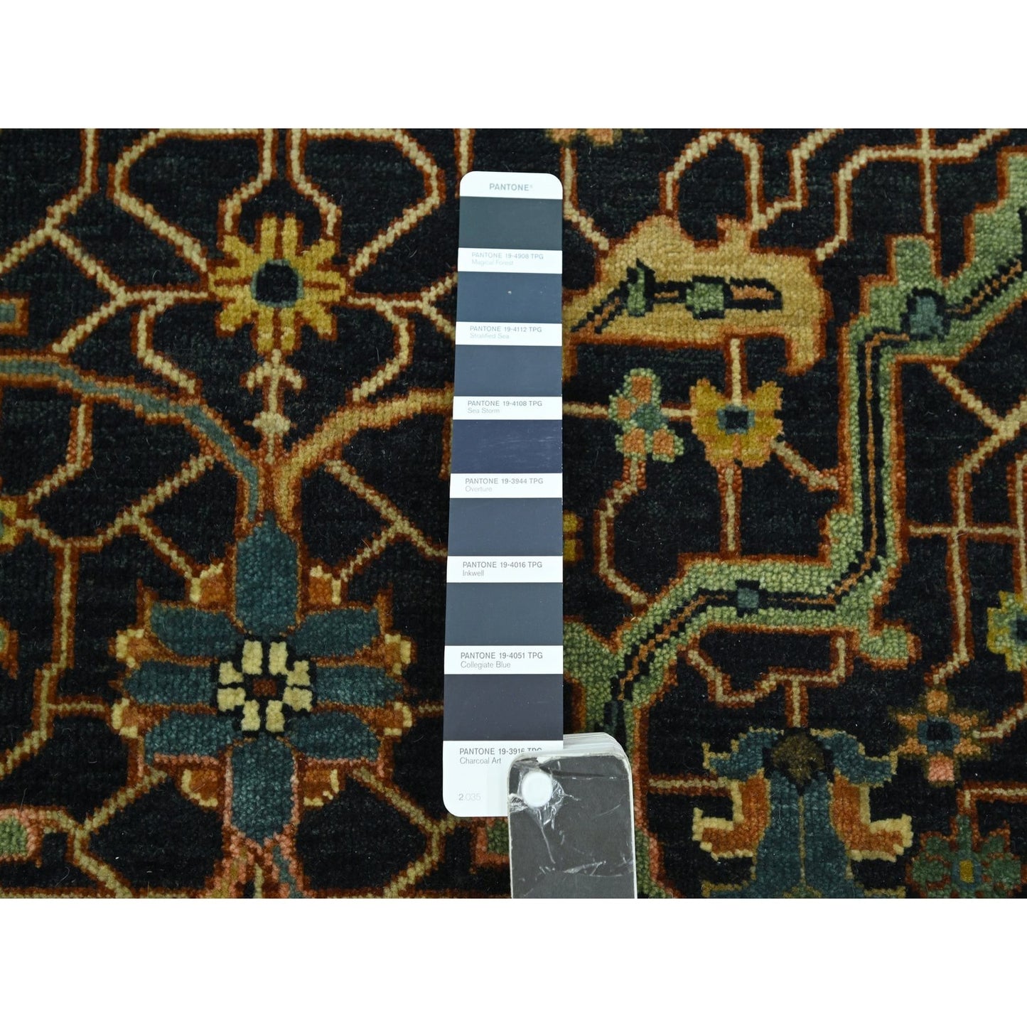 4'1"x6' Navy Blue Heris All Over Design Hand Knotted Soft Wool Pile Rug