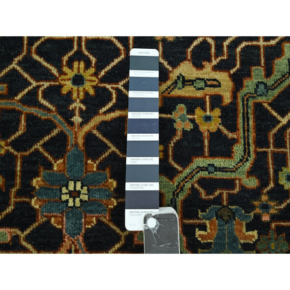 4'1"x6' Navy Blue Heris All Over Design Hand Knotted Soft Wool Pile Rug
