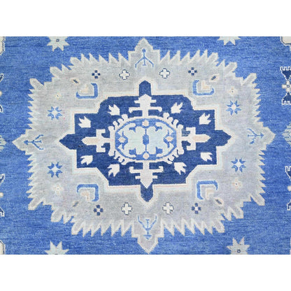 9'X11'5" Berry Blue Vintage Look Kazak Hand Knotted Wool Oriental Rug
