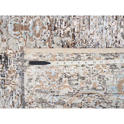 2'6"X6' Gray, Modern, Silk With Textured Wool, Hand Knotted, Runner Rug